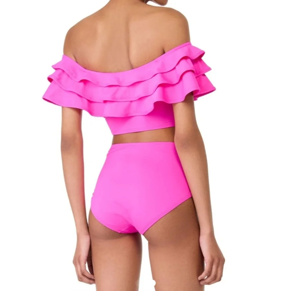 Kate Spade New York fuchsia pink ruffle bikini top and high-waisted bottom set - Picture 2 of 8